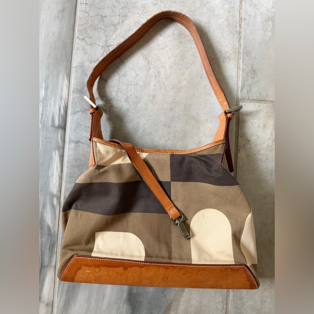 BALLY Vintage Canvas Tote  Shoulder Bag (Gold, Khaki, brown) Unisex Women USED